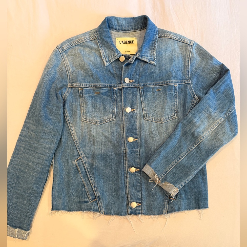 L'AGENCE Janelle Slim-Fit Raw Denim Jacket